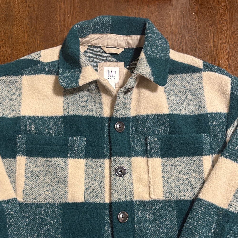 GAP Teal and Beige Checkered Shirt Jacket